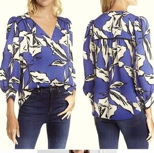 VERONICA BEARD Milan Silk Blend Blouse Ultramarine Multi Blue Purple NWT 6